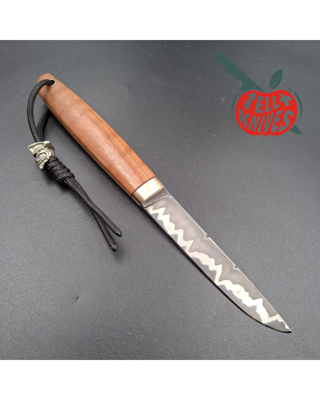 Sergey Shidlovskiy Custom Knives Mini Drop Point K390/N690 laminate steel mango wood handle brown leather sheath