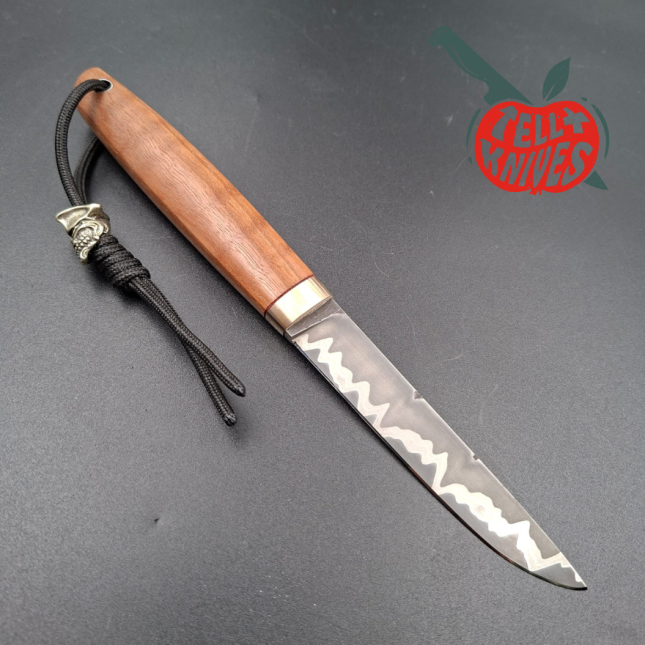 Sergey Shidlovskiy Custom Knives Mini Drop Point K390/N690 laminate steel mango wood handle brown leather sheath