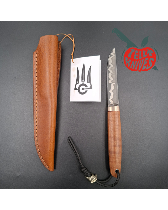 Sergey Shidlovskiy Custom Knives Mini Drop Point K390/N690 laminate steel mango wood handle brown leather sheath