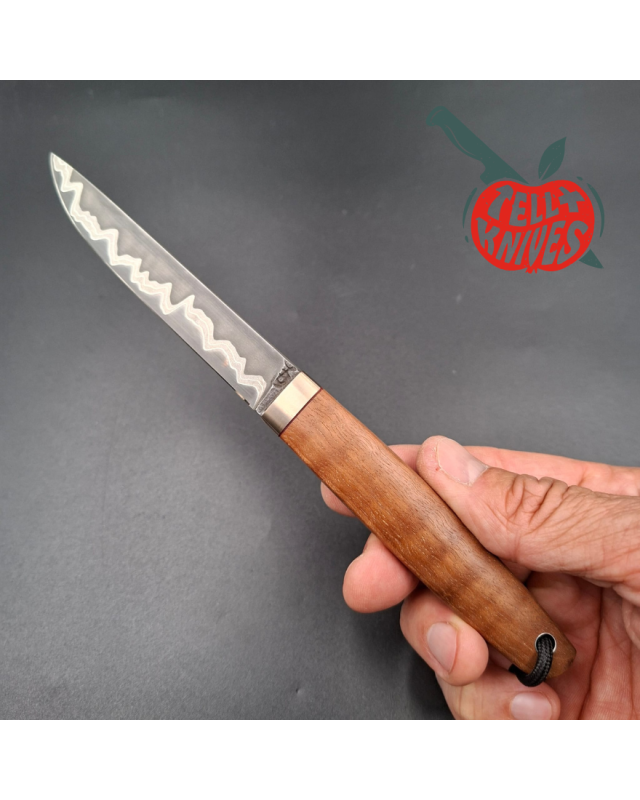 Sergey Shidlovskiy Custom Knives Mini Drop Point K390/N690 laminate steel mango wood handle brown leather sheath