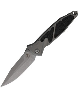 Microtech Socom Elite S\E Linerlock M390 steel Apocalyptic finish grey aluminium handle