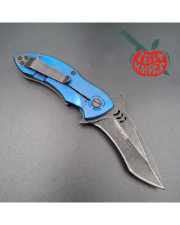 Quartermaster 2014 QSE 4tt folding knife CPM-154 stainless steel blackwash finish gray and blue titanium handle framelock