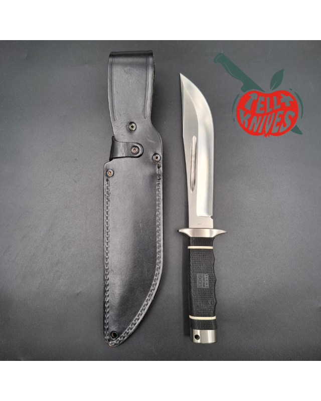 SOG Creed USMC FORCE RECON AUS8 steel satin finish Kraton handle black leather sheath