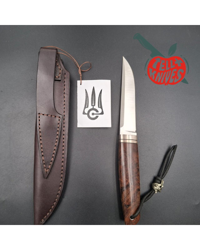 Sergey Shidlovskiy Custom Knives Puukko 440C stainless steel silver nickel guard Mahogany wood handle