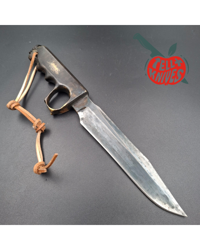 La Grotte du Loup One Knuckle Fighter Diver Knife forged carbon steel blade full brass handle
