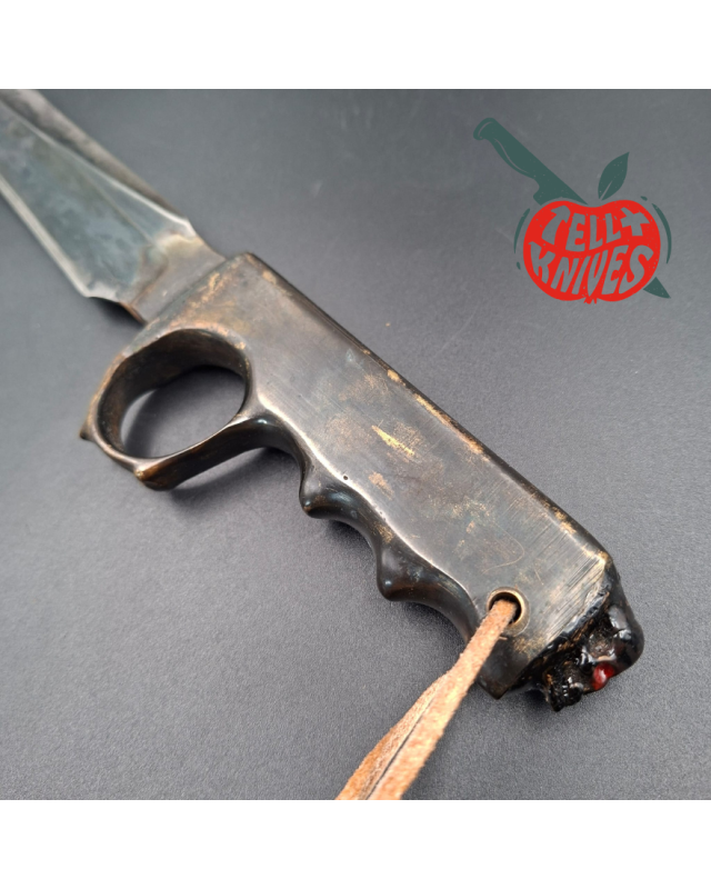 La Grotte du Loup One Knuckle Fighter Diver Knife forged carbon steel blade full brass handle