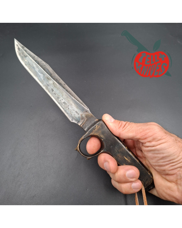 La Grotte du Loup One Knuckle Fighter Diver Knife forged carbon steel blade full brass handle