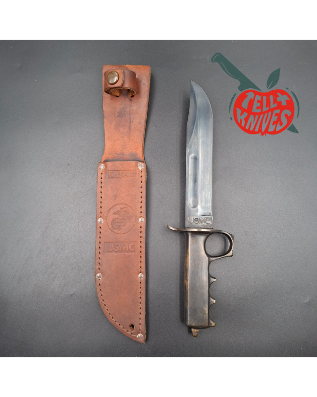 La Grotte du Loup KABAR USMC One Knuckle Fighter Knife 1095HC carbon steel blade full brass handle