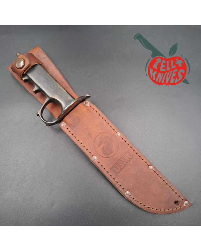 La Grotte du Loup KABAR USMC One Knuckle Fighter Knife 1095HC carbon steel blade full brass handle