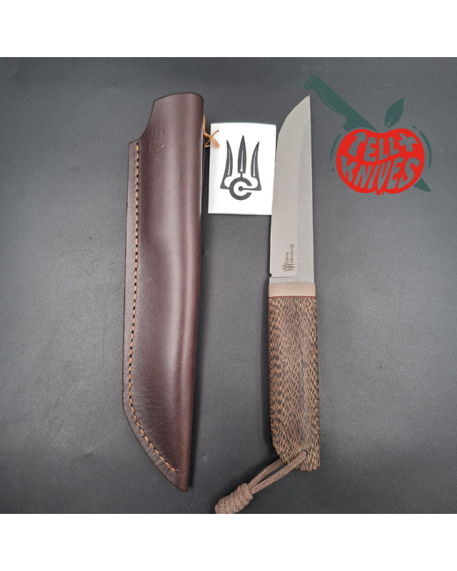 Sergey Shidlovskiy Custom Knives Tanto Bohler N690 stainless steel Grey Cerakote coating old school micarta handle