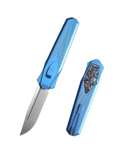 Remette Knives Swordfish OTF Gravity Knife (Swiss Legal) 14C28N Steel Blade Blue Aluminium Handle