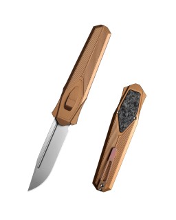 Remette Knives Swordfish OTF Gravity Knife (Swiss Legal) Satin 14C28N Steel Blade Gold Aluminium Handle