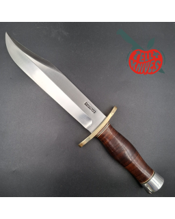 Randall Made Knives 1980ies Model 12-9 Sportsman Bowie forged carbon steel stacked leather handle brass guard Duralumin