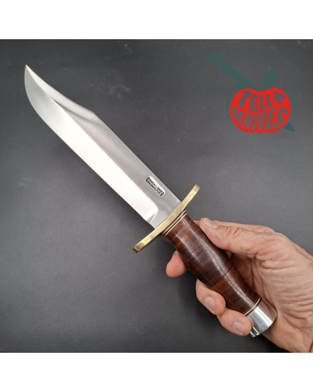 Randall Made Knives 1980ies Model 12-9 Sportsman Bowie forged carbon steel stacked leather handle brass guard Duralumin