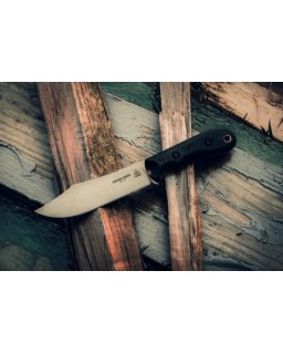 TOPS Knives Badger Creek Bowie full tang N690Co stainless steel tumble finish black canva micarta handle black kydex sheath