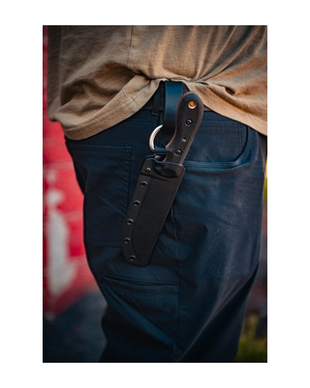 TOPS Knives Badger Creek Bowie full tang N690Co stainless steel tumble finish black canva micarta handle black kydex sheath