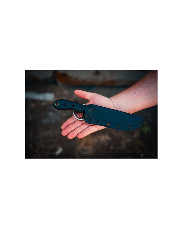TOPS Knives Badger Creek Bowie full tang N690Co stainless steel tumble finish black canva micarta handle black kydex sheath