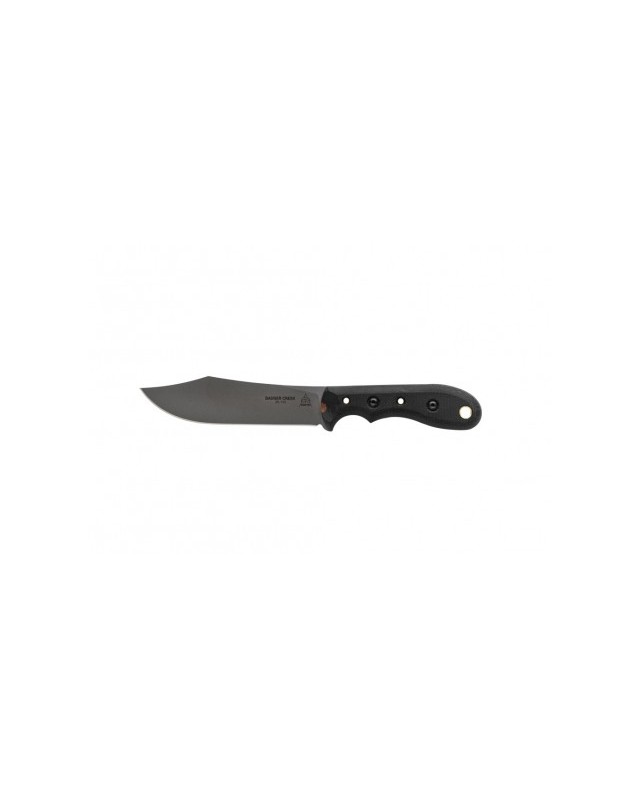 TOPS Knives Badger Creek Bowie full tang N690Co stainless steel tumble finish black canva micarta handle black kydex sheath