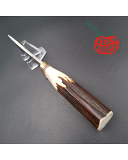 Randall Made Knives Model 21 forged carbon steel brass guard stag handle brown leather sheath