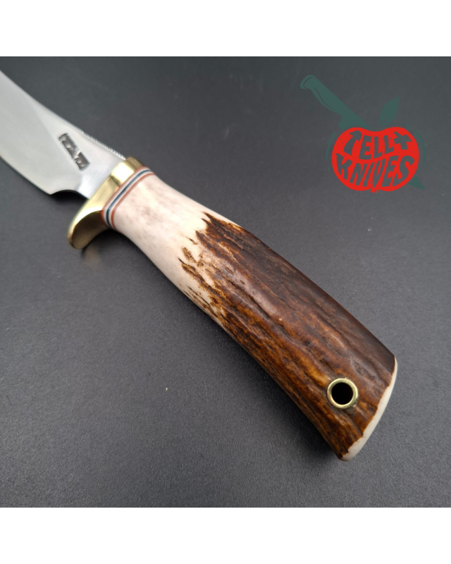 Randall Made Knives Model 21 forged carbon steel brass guard stag handle brown leather sheath