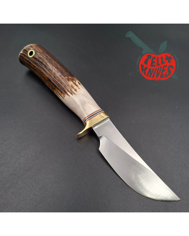 Randall Made Knives Model 21 forged carbon steel brass guard stag handle brown leather sheath