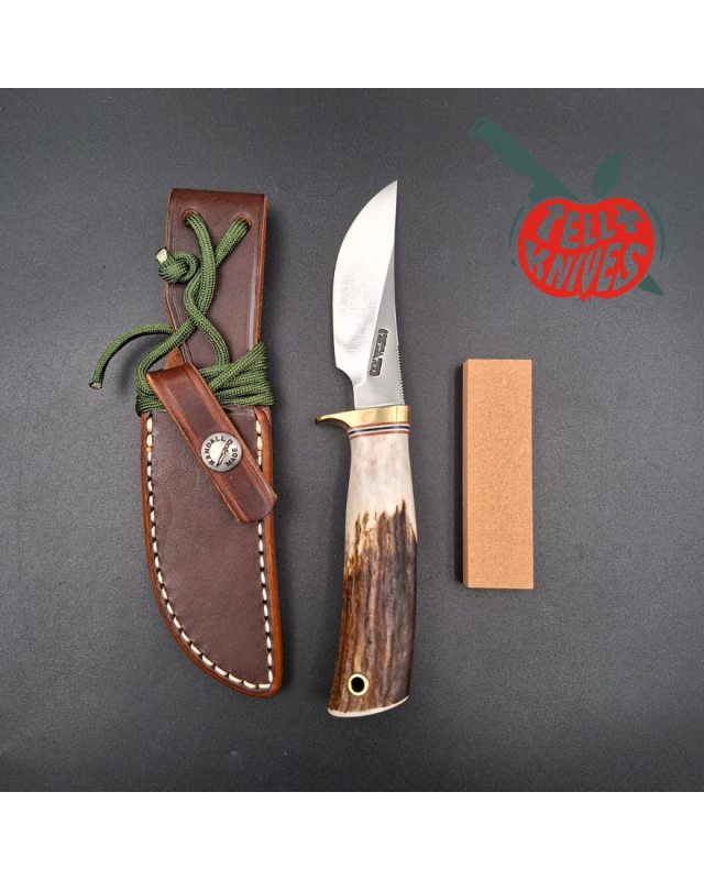 Randall Made Knives Model 21 forged carbon steel brass guard stag handle brown leather sheath