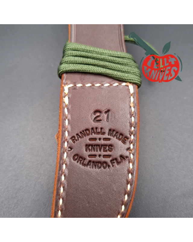 Randall Made Knives Model 21 forged carbon steel brass guard stag handle brown leather sheath