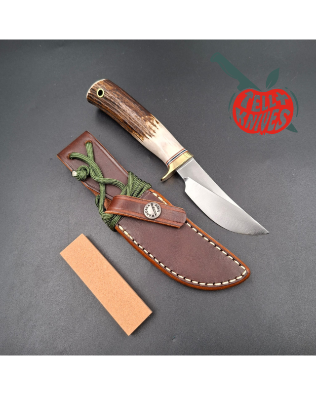 Randall Made Knives Model 21 forged carbon steel brass guard stag handle brown leather sheath