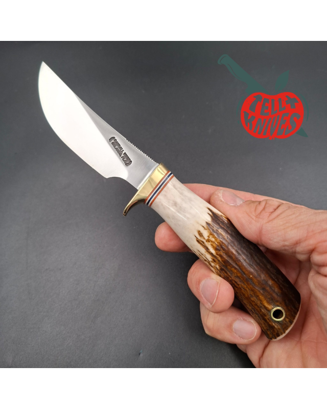 Randall Made Knives Model 21 forged carbon steel brass guard stag handle brown leather sheath
