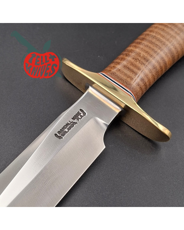 Randall Made Knives Model 1-6 forged carbon steel blade brass guard Duralumin pommel stacked leather handle