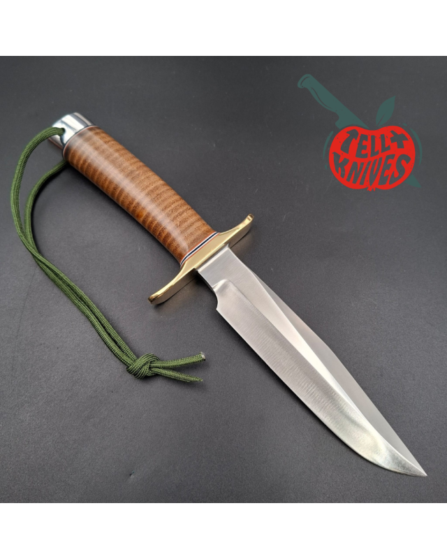 Randall Made Knives Model 1-6 forged carbon steel blade brass guard Duralumin pommel stacked leather handle