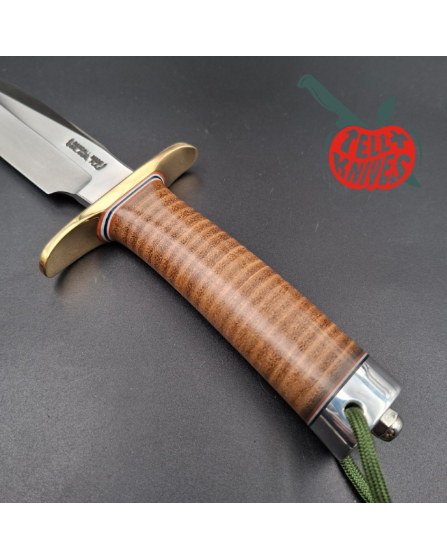 Randall Made Knives Model 1-6 forged carbon steel blade brass guard Duralumin pommel stacked leather handle