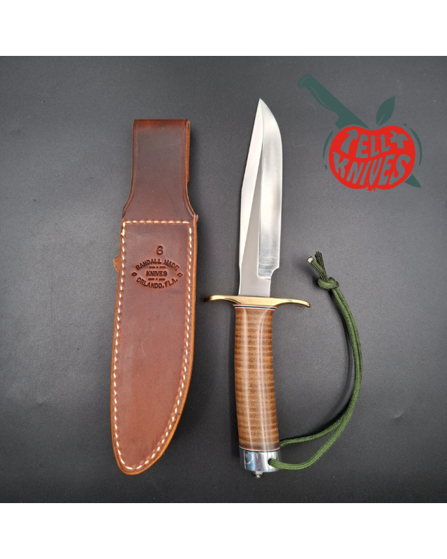 Randall Made Knives Model 1-6 forged carbon steel blade brass guard Duralumin pommel stacked leather handle