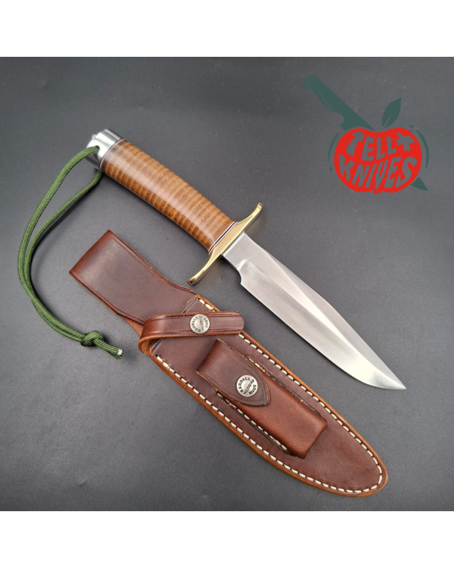 Randall Made Knives Model 1-6 forged carbon steel blade brass guard Duralumin pommel stacked leather handle