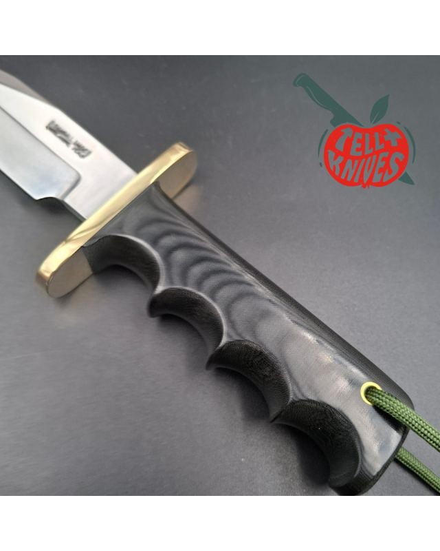 Randall Made Knives Model 15 5.5 Airman forged carbon steel black micarta four fingers grip handle brass guard