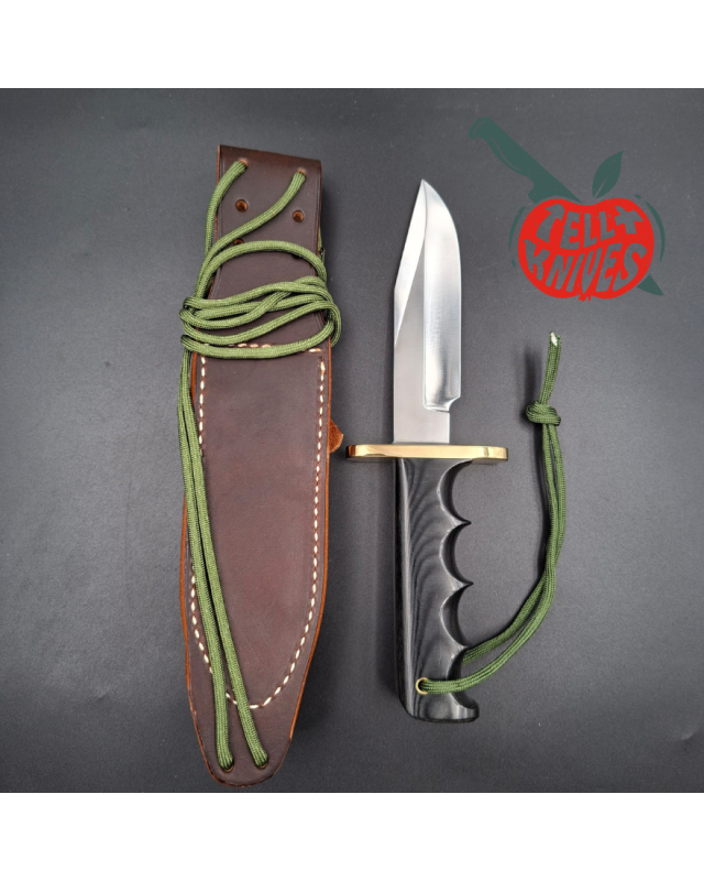 Randall Made Knives Model 15 5.5 Airman forged carbon steel black micarta four fingers grip handle brass guard