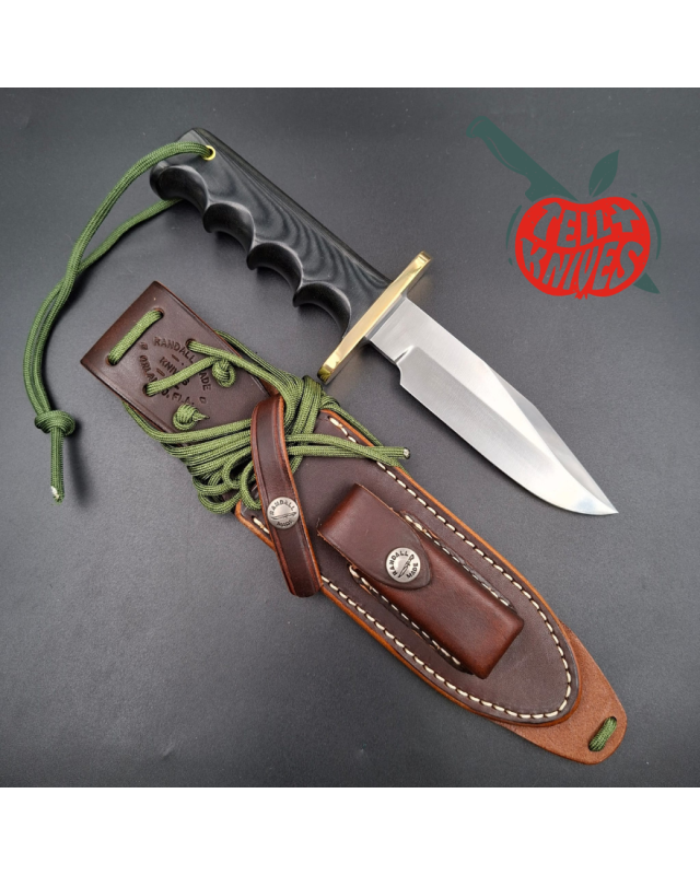 Randall Made Knives Model 15 5.5 Airman forged carbon steel black micarta four fingers grip handle brass guard