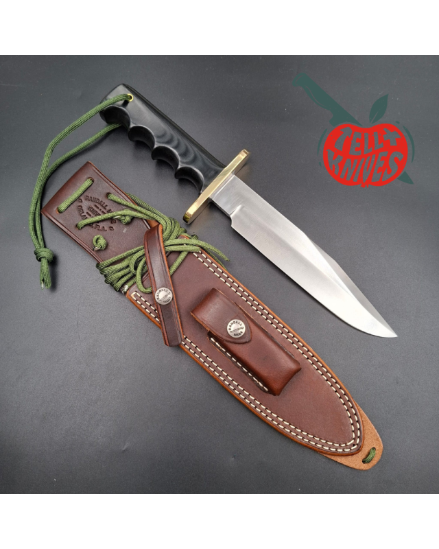 Randall Made Knives Model 14 7.5 Attack full tang forged carbon steel brass guard black micarta handle