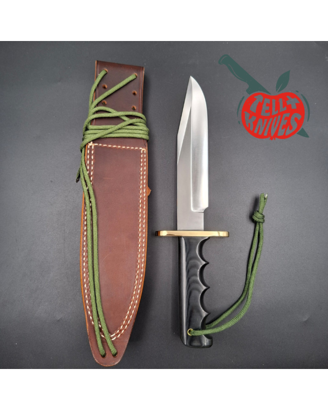 Randall Made Knives Model 14 7.5 Attack full tang forged carbon steel brass guard black micarta handle