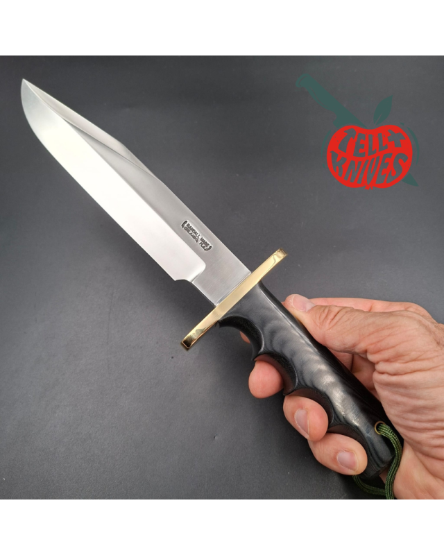 Randall Made Knives Model 14 7.5 Attack full tang forged carbon steel brass guard black micarta handle