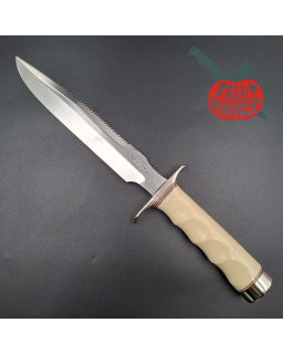 Randall Made Knives Model 1-8 forged stainless steel ivorite handle black leather sheath with stone