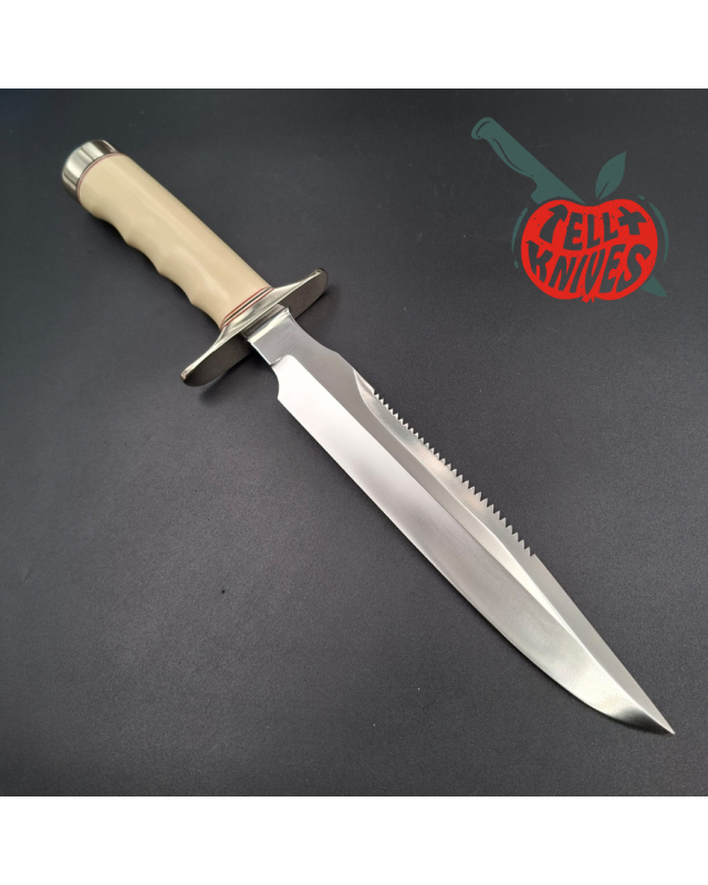 Randall Made Knives Model 1-8 forged stainless steel ivorite handle black leather sheath with stone