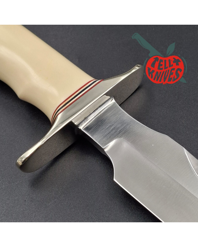 Randall Made Knives Model 1-8 forged stainless steel ivorite handle black leather sheath with stone