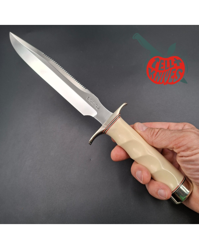 Randall Made Knives Model 1-8 forged stainless steel ivorite handle black leather sheath with stone