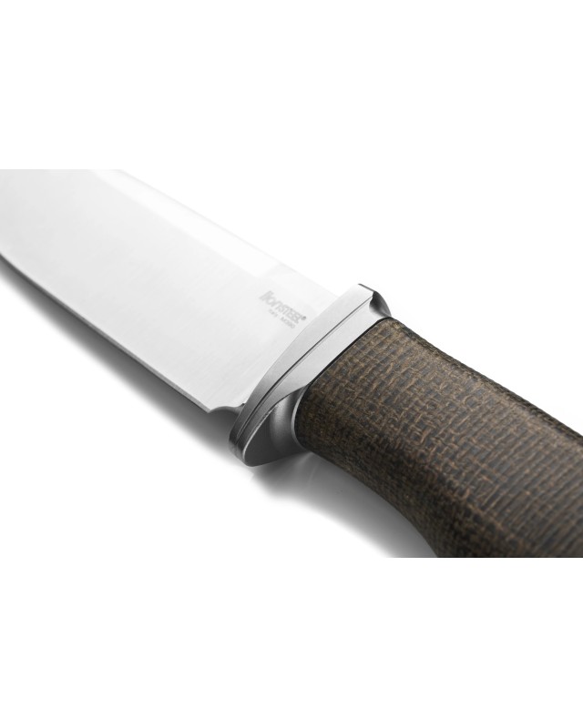 LionSteel ACHA fixed blade M390 premium steel satin finish blade green Micarta handle brown leather sheath
