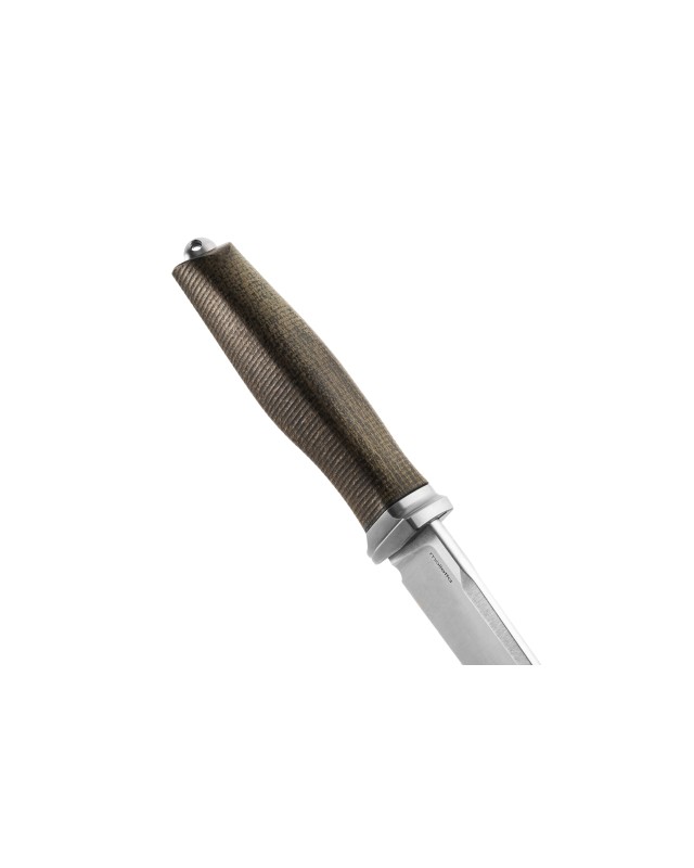 LionSteel ACHA fixed blade M390 premium steel satin finish blade green Micarta handle brown leather sheath