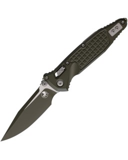 Microtech Socom M390MK steel OD Green Cerakote blade frag pattern aluminum handle RAM Lock