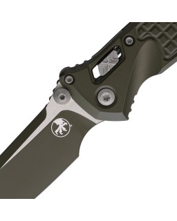 Microtech Socom M390MK steel OD Green Cerakote blade frag pattern aluminum handle RAM Lock