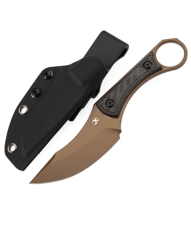 KANSEPT Niko Fixed Blade D2 steel full tang Bronze Twill CF handle Black Kydex sheath