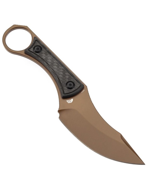 KANSEPT Niko Fixed Blade D2 steel full tang Bronze Twill CF handle Black Kydex sheath